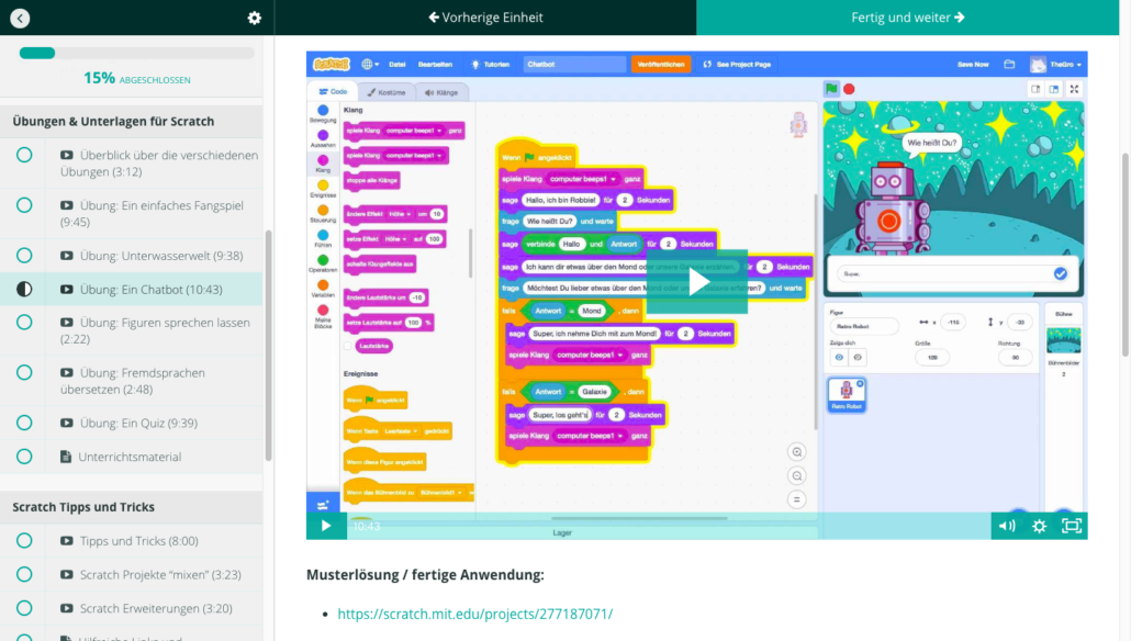 Online-Fortbildung Programmieren lernen mit Scratch im Unterricht - Fobizz