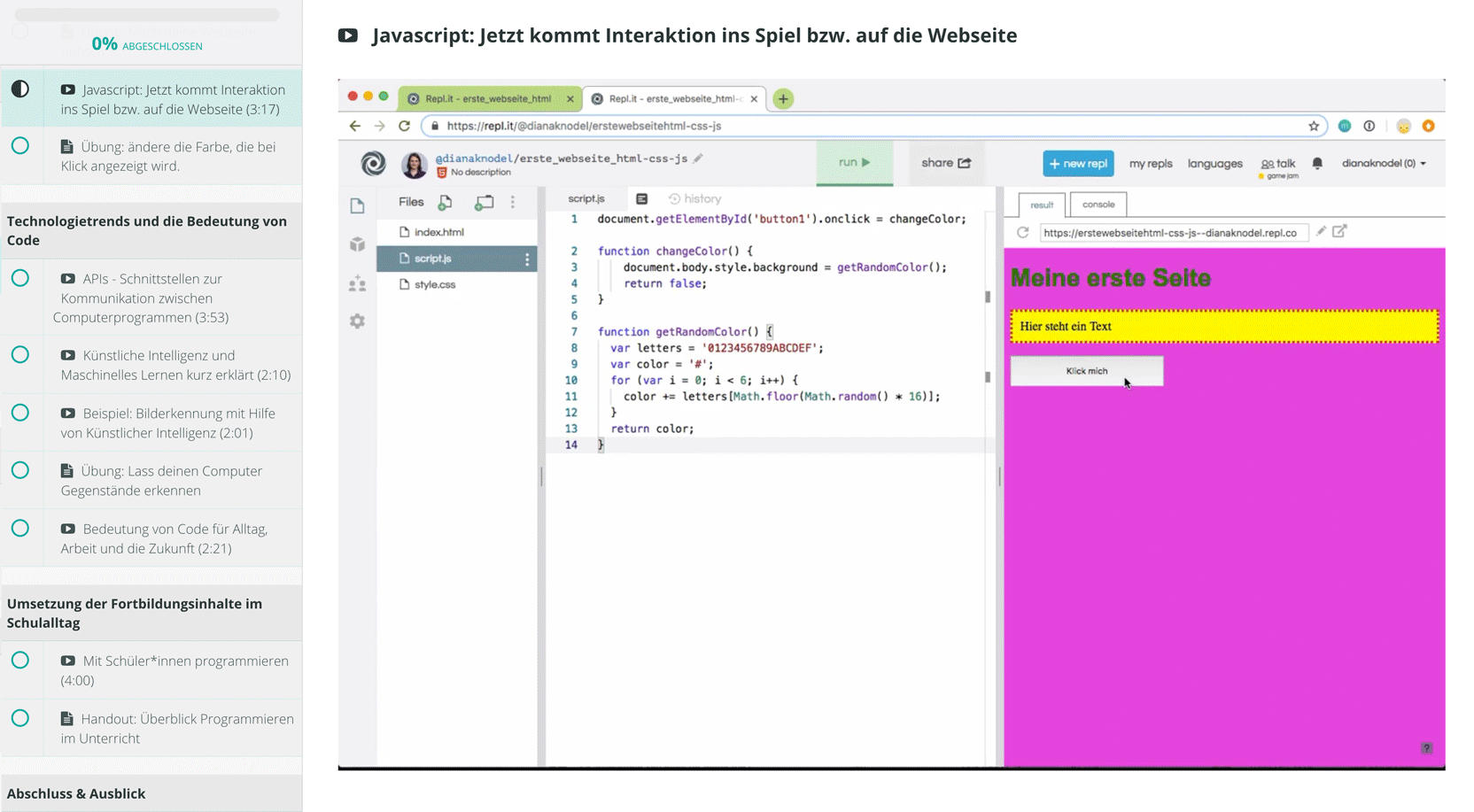 Jacascript Informatik im Alltag: Übung mit Javascript