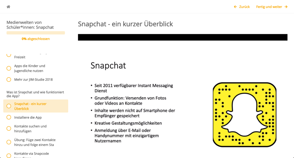 Ausschnitt Online-Fortbildung Snapchat