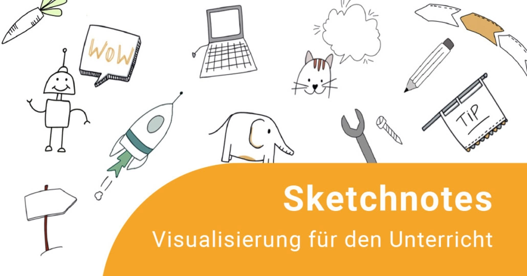 Illustrationen zur Fortbildung: Elefant, Katze, Schild, Roboter, Möhre, Computer, Stift ...