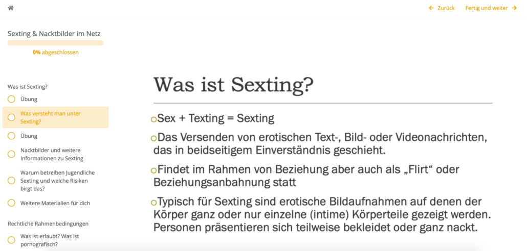 Screenshot zur Definition von Sexting