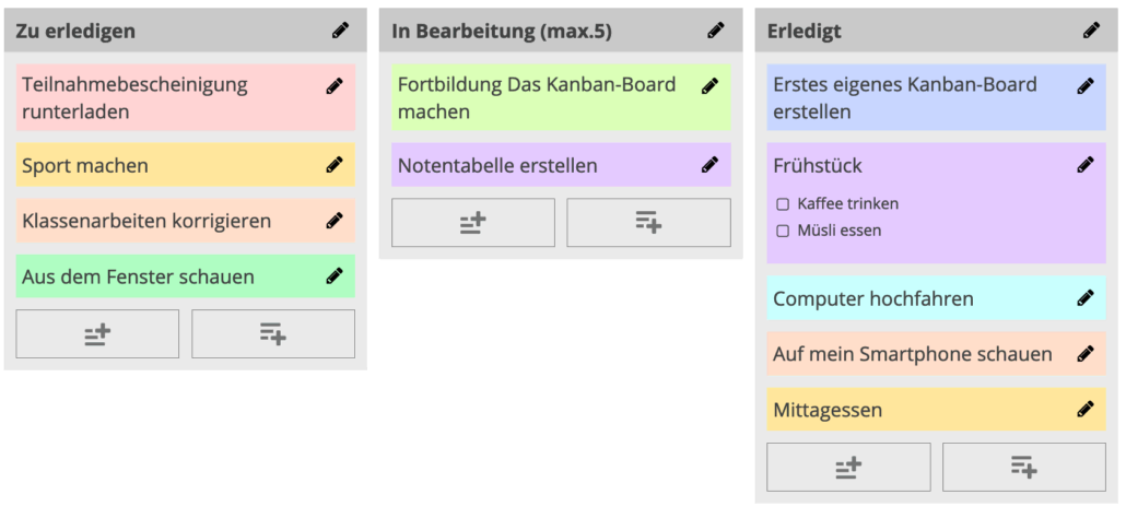 Übung mit einem digitalen Kanban-Board