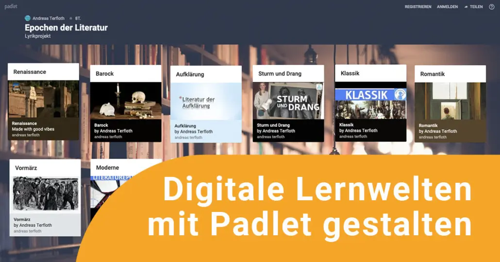 Screenshot einer digitalen Lernwelt mit Padlet