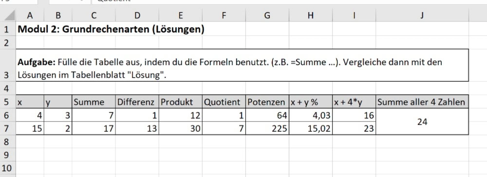 Aufgabe in Excel