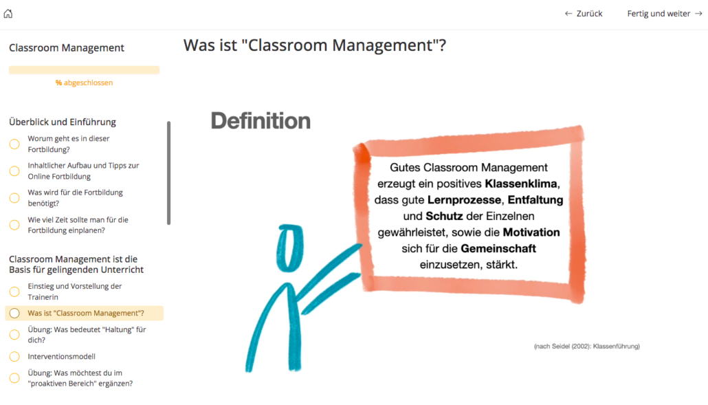 Screenshot Online Fortbildung Classroom Management