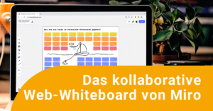 Auf einem Laptop ist Miro Lite geöffnet: Das kostenlose Web-Whiteboard.