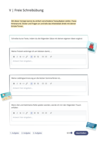 Bild eines Arbeitsblatts mit verschiedenen Aufgabenformaten für eine freie Schreibübung