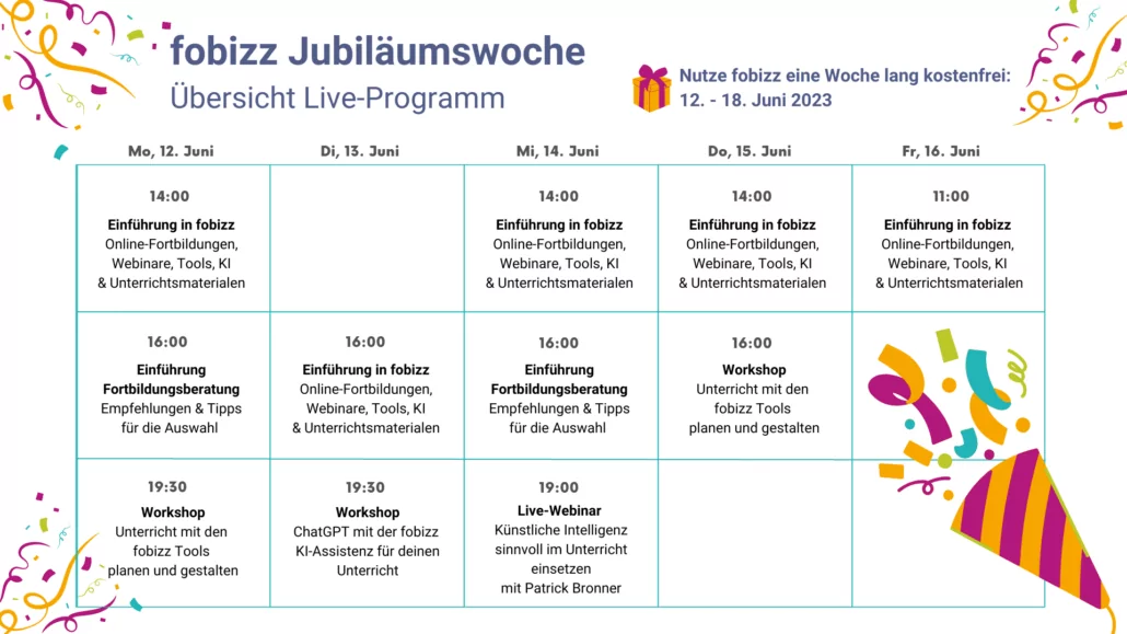 Übersicht Live-Programm Jubiläumswoche