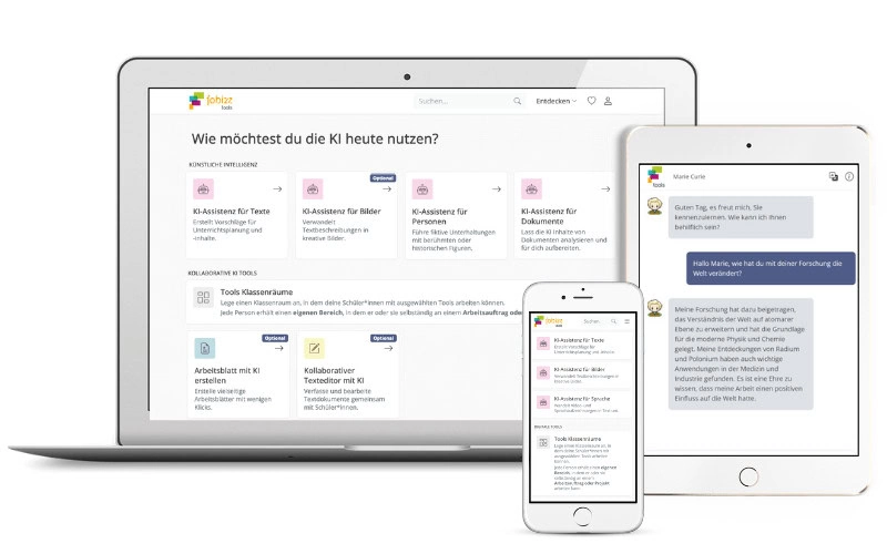 Bild der fobizz KI Assistenzen auf unterschiedlichen Geräten