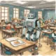 Roboter steht in einem Klassenzimmer