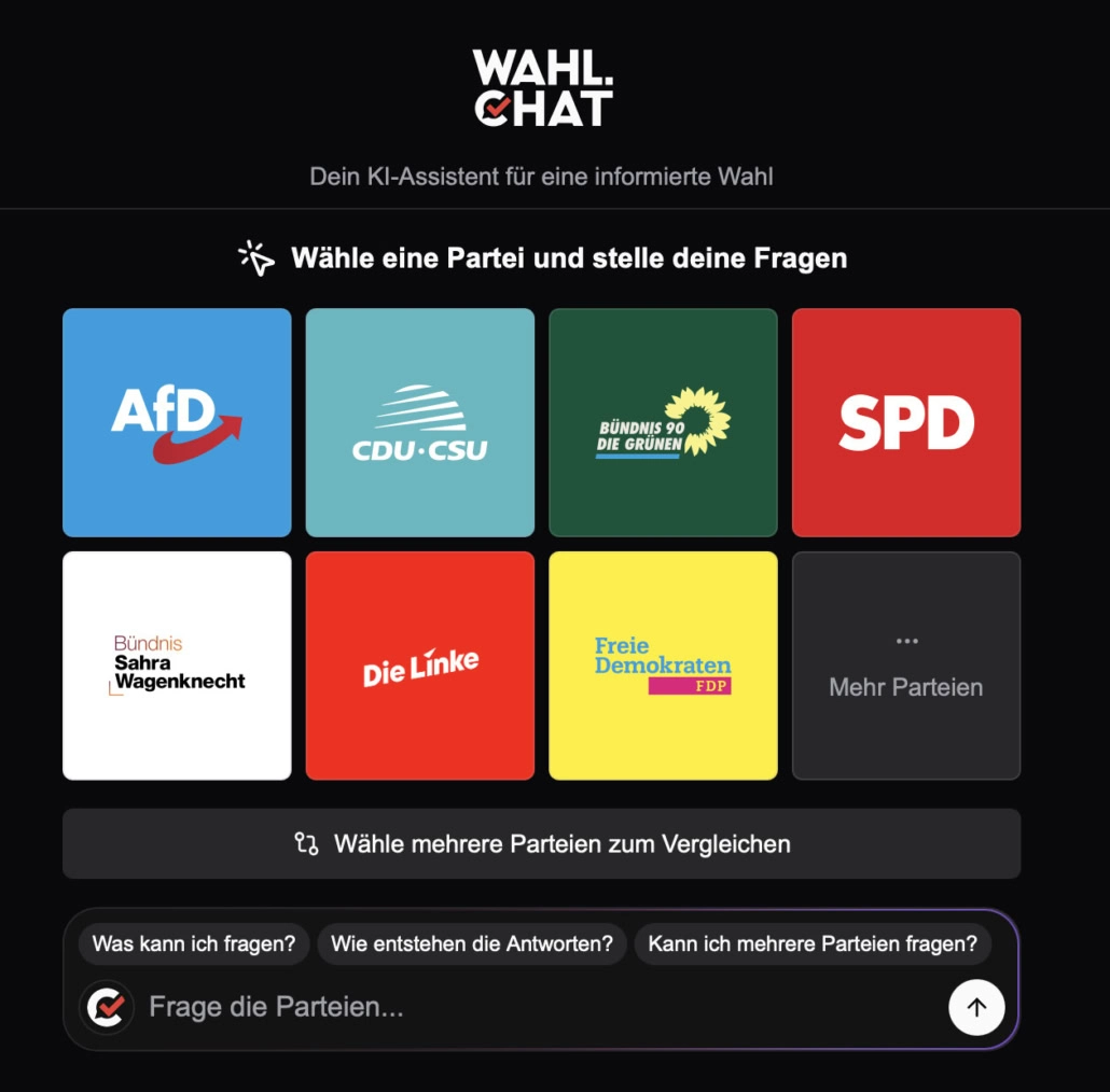 Screenshot des KI-Assistenten Wahl.chat