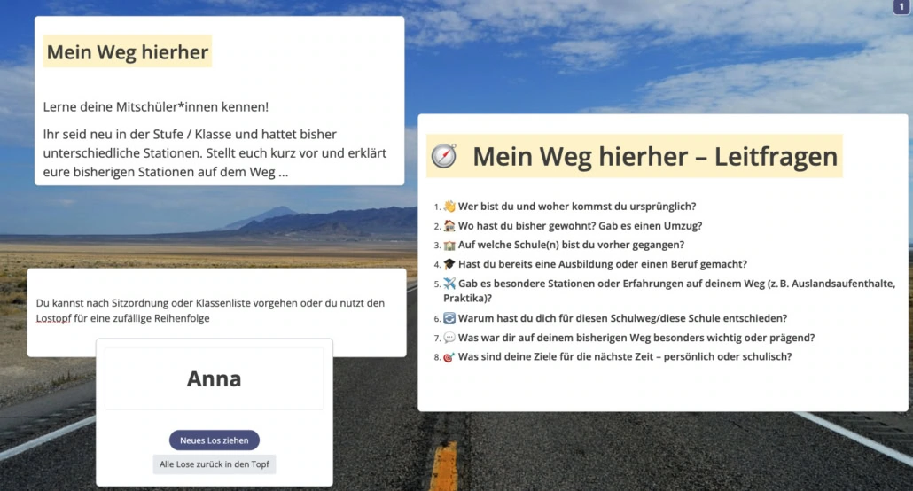 Digitale Tafel mit dem bisherigen Weg
